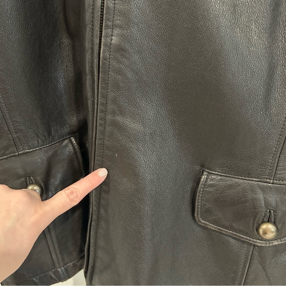 VTG 90s Tannery West Leather Black Brown Belt Collar Zip Jacket Coat Women XL - Picture 17 of 17